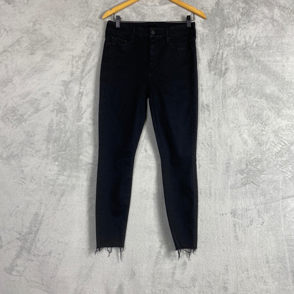 Mother The Looker Ankle Fray Not Guilty Black Skinny Jeans High Rise Raw Hem 29